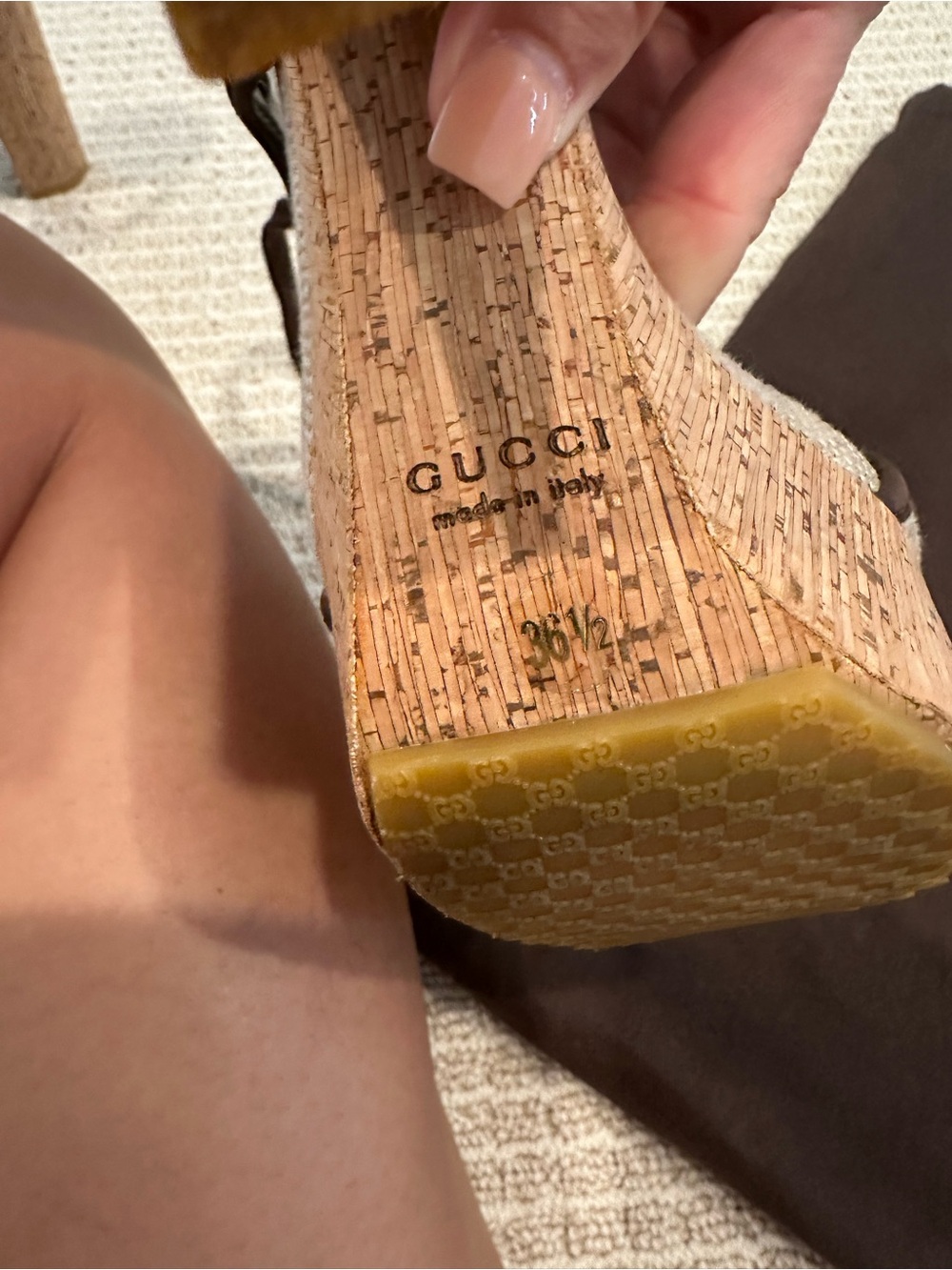 Gucci Beige and Brown Canvas Cork Platform Sandal - Picture 5 of 8